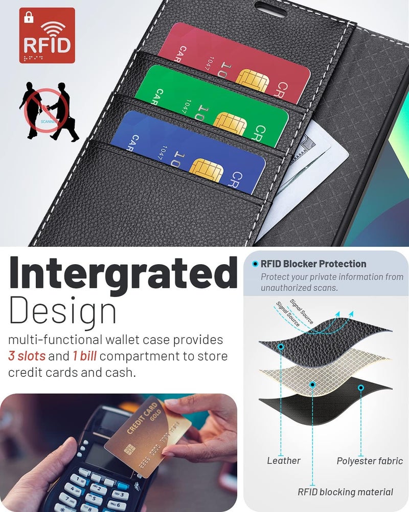 OCASE Compatible with iPhone 13 Wallet Case, PU Leather Flip Folio Case with Card Holders RFID Blocking Kickstand [Shockproof TPU Inner Shell] Phone Cover 6.1 Inch 2021 (Litchi Black) - Image 3